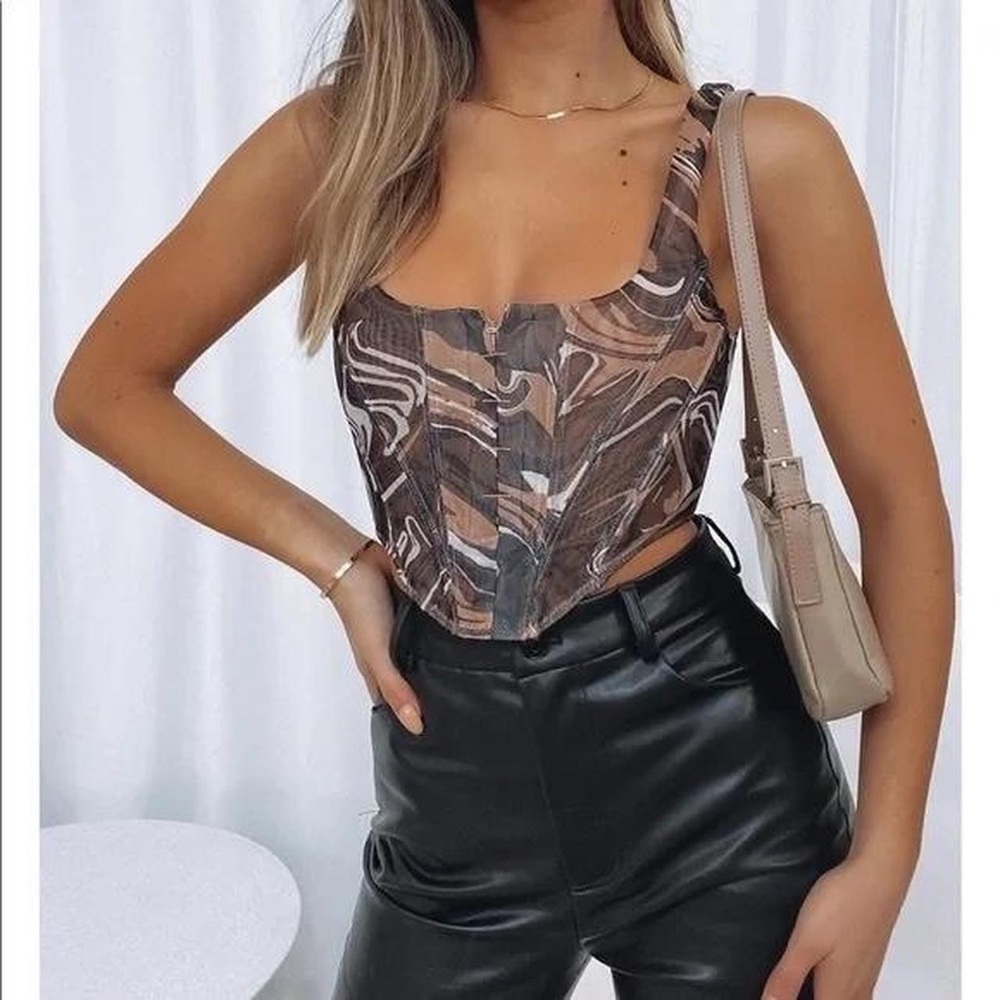 White Fox Boutique corset crop top - brown swirl - Picture 5 of 6